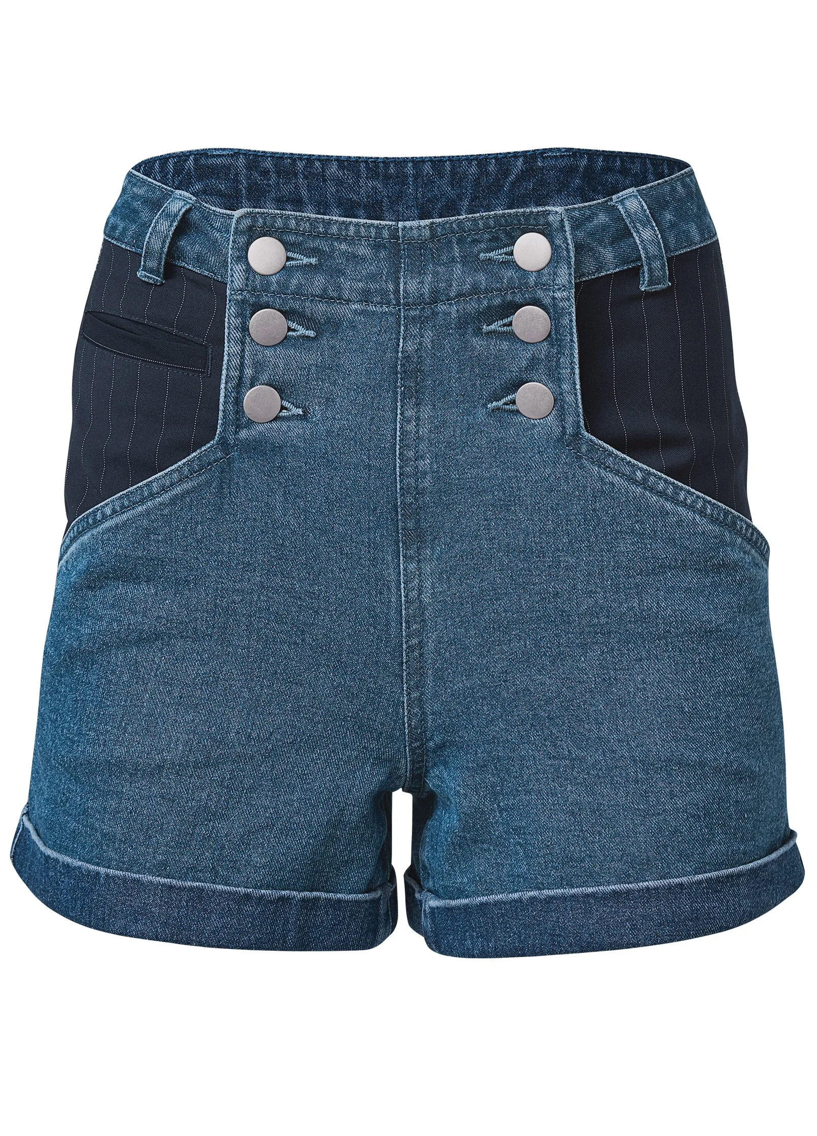 Denim And Pinstripe Shorts - Medium Wash