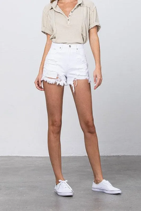 Denim Lab USA High Rise White Denim Shorts