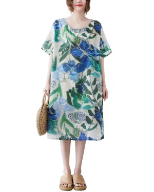 ellazhu Women Short Sleeve Floral Print Patchwork Casual Dress GA2588