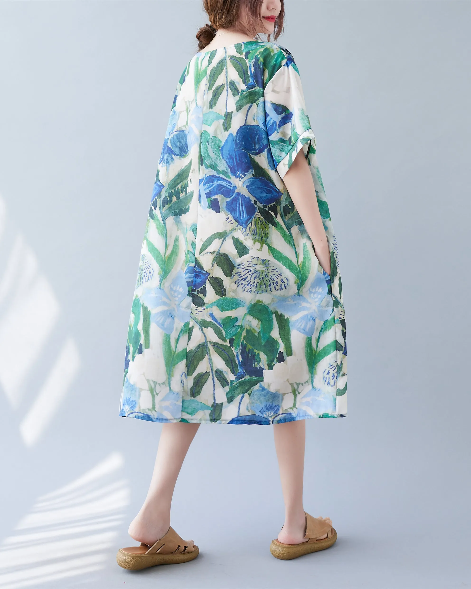 ellazhu Women Short Sleeve Floral Print Patchwork Casual Dress GA2588
