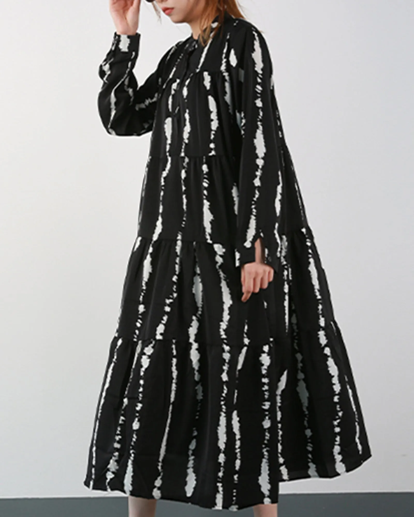 ellazhu Womens Fall Casual Print Long Sleeve Crewneck Dress Loose Blouse GY2786