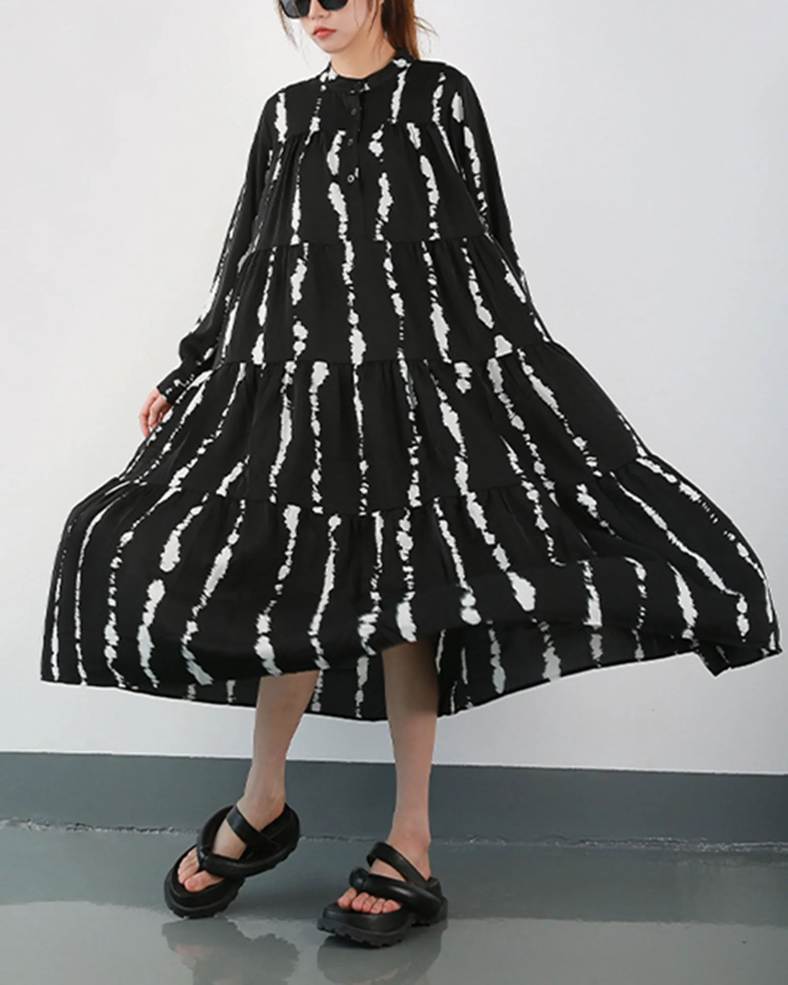ellazhu Womens Fall Casual Print Long Sleeve Crewneck Dress Loose Blouse GY2786