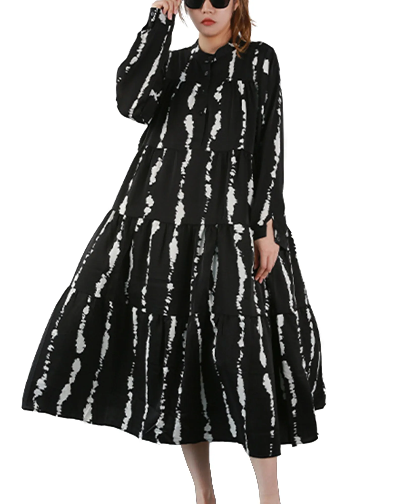 ellazhu Womens Fall Casual Print Long Sleeve Crewneck Dress Loose Blouse GY2786