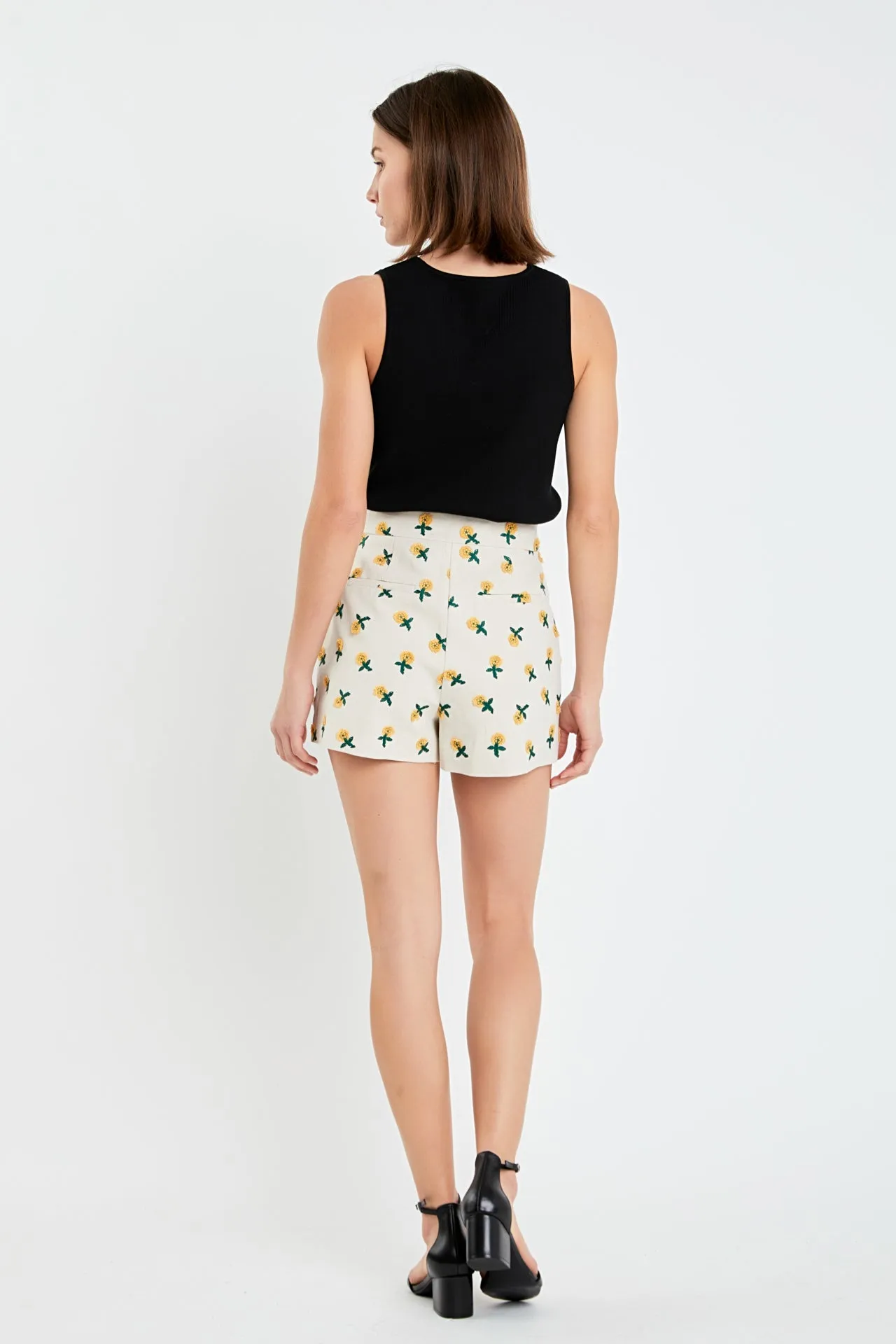 Embroidered Linen Shorts