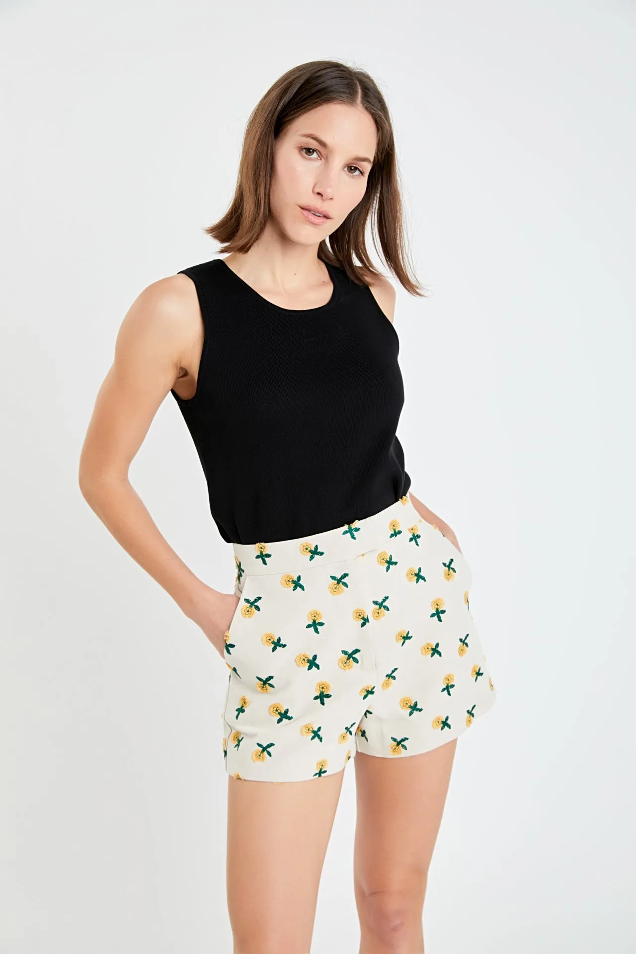 Embroidered Linen Shorts