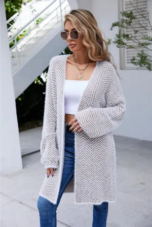 Eyelash Long Cardigan Sweater Beige
