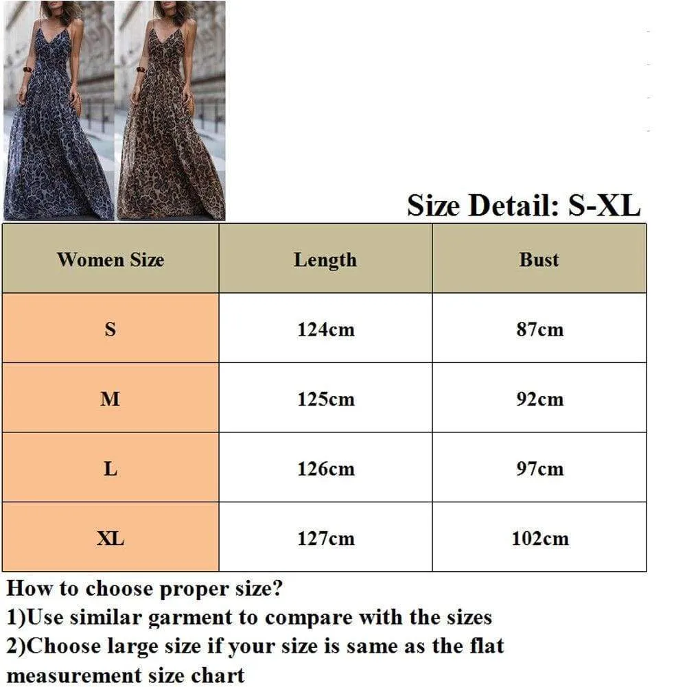 FashionSierra - Women Leopard Print Sleeveless Maxi Long Dress Fashion Ladies Party V Neck Summer Beach Sexy Dress Sundress