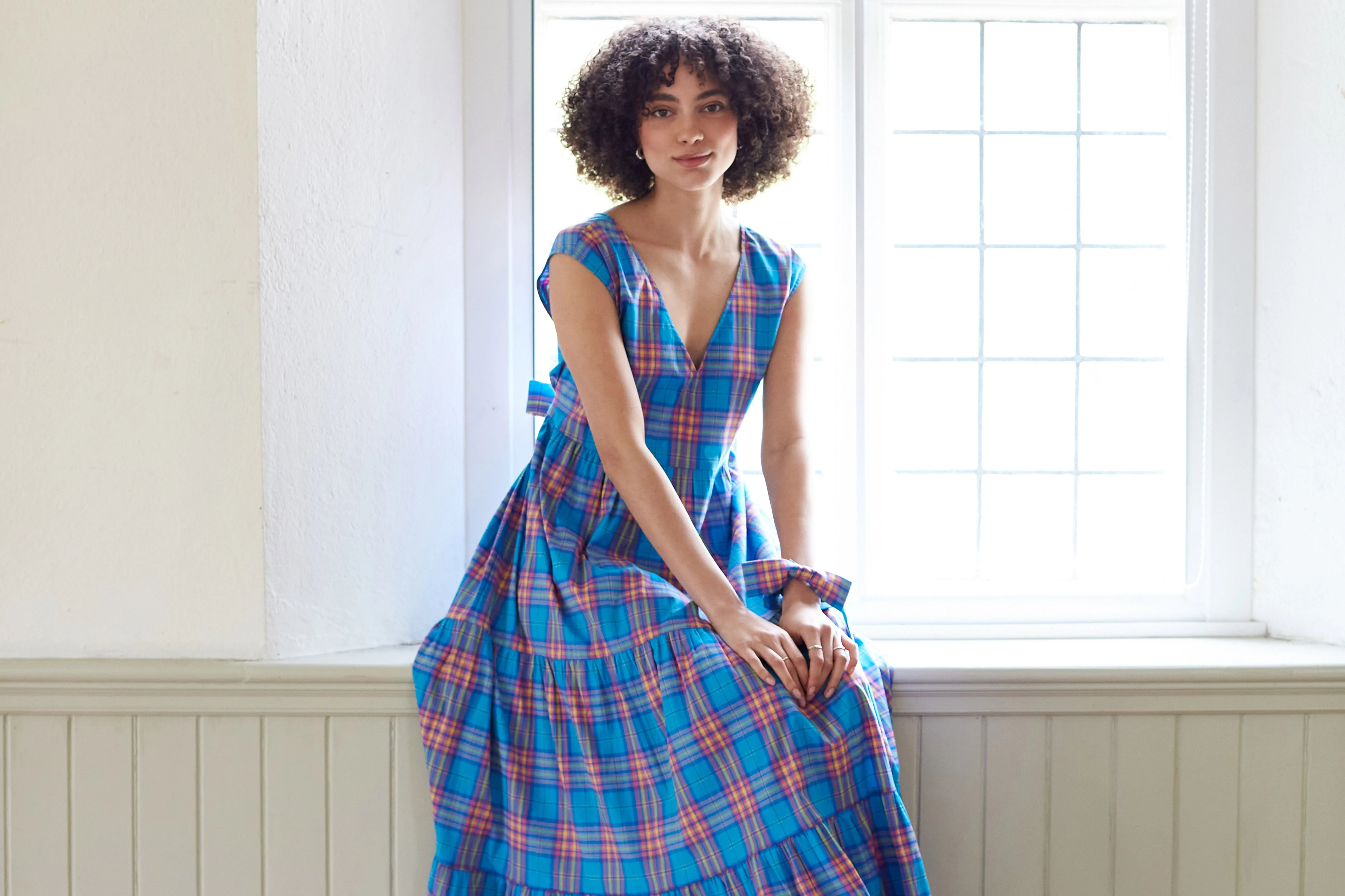 Fiesta Maxi Sundress in Azure Check