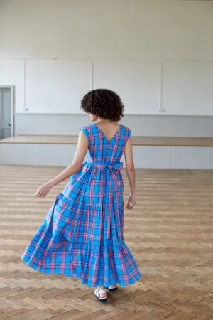 Fiesta Maxi Sundress in Azure Check