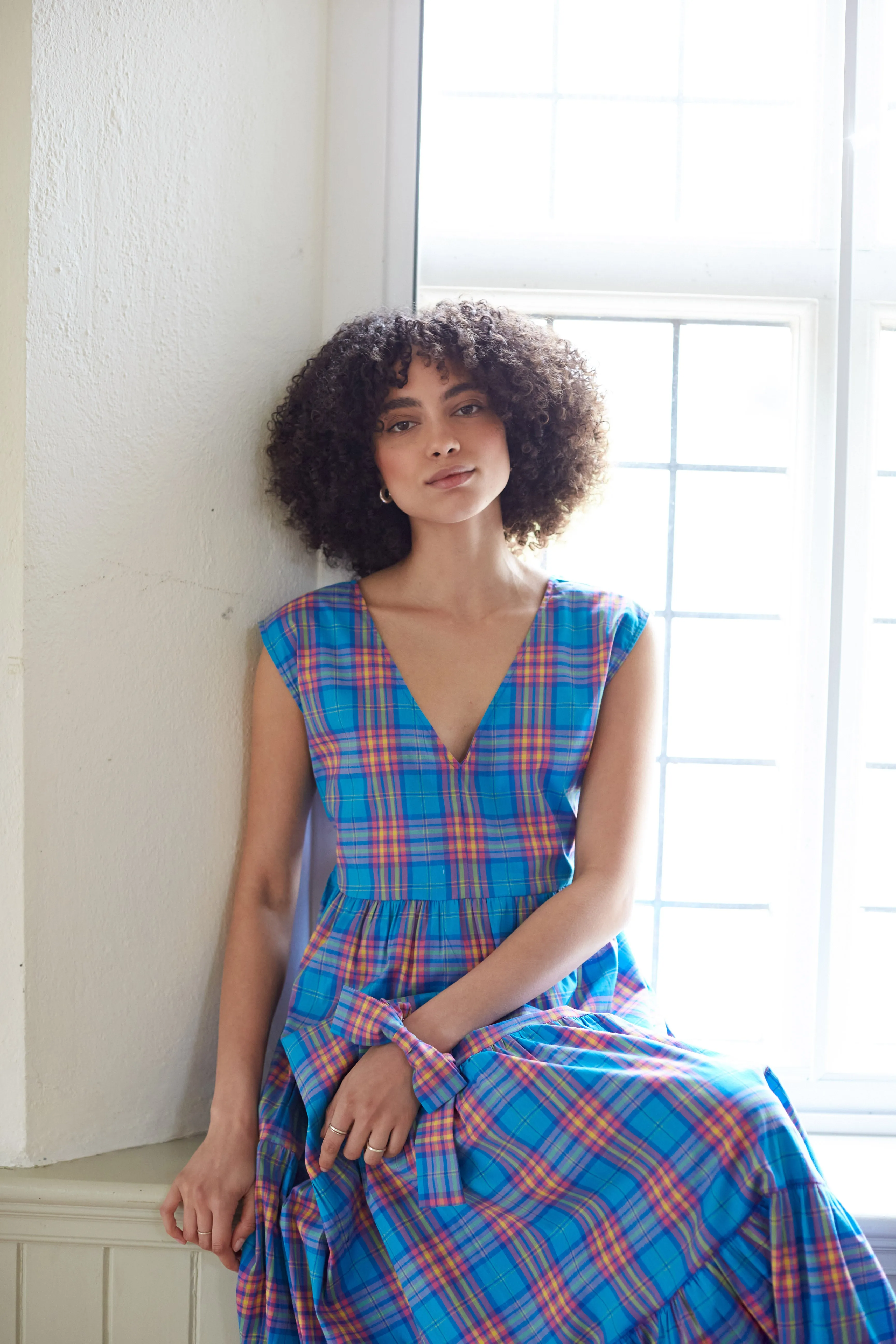 Fiesta Maxi Sundress in Azure Check