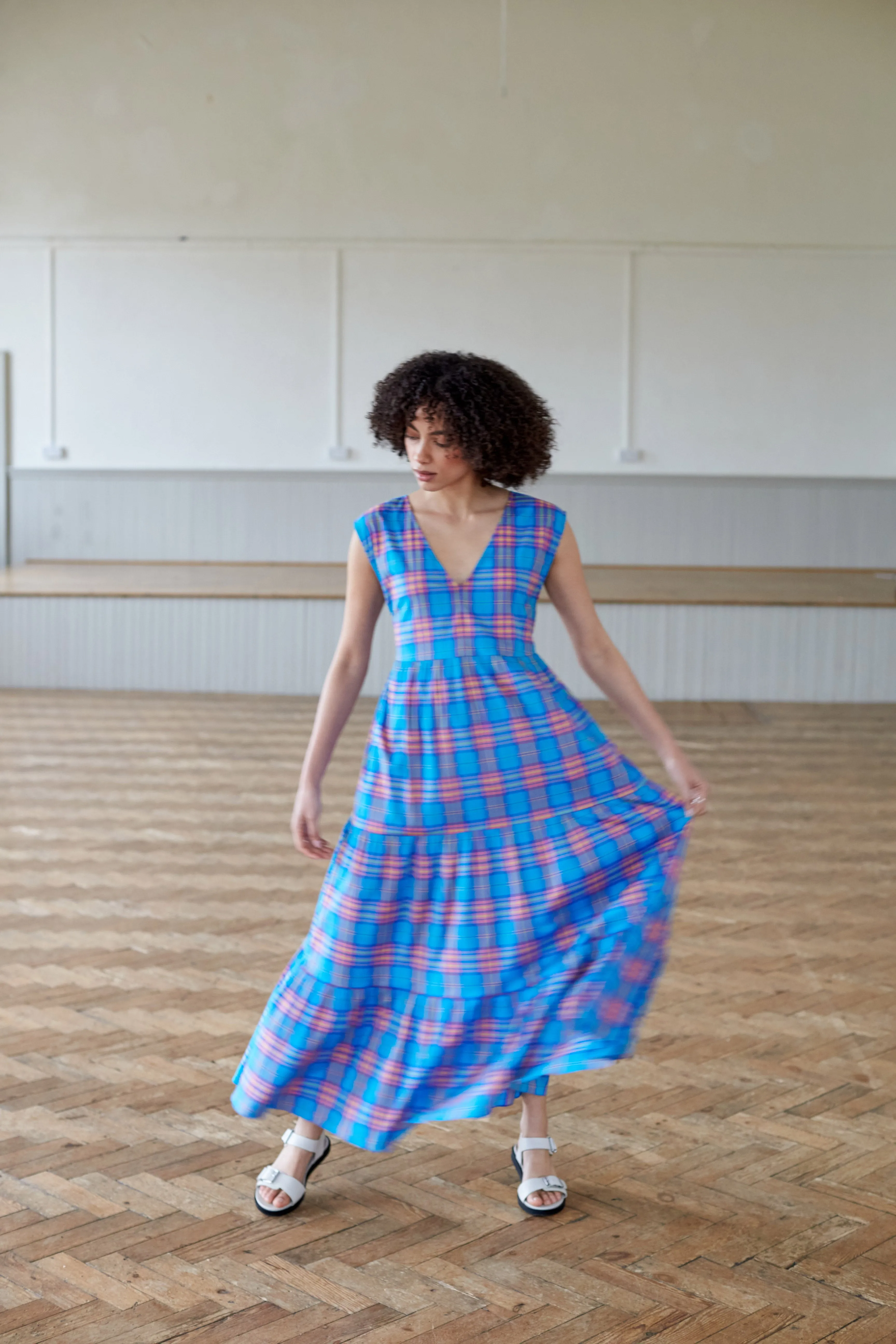 Fiesta Maxi Sundress in Azure Check