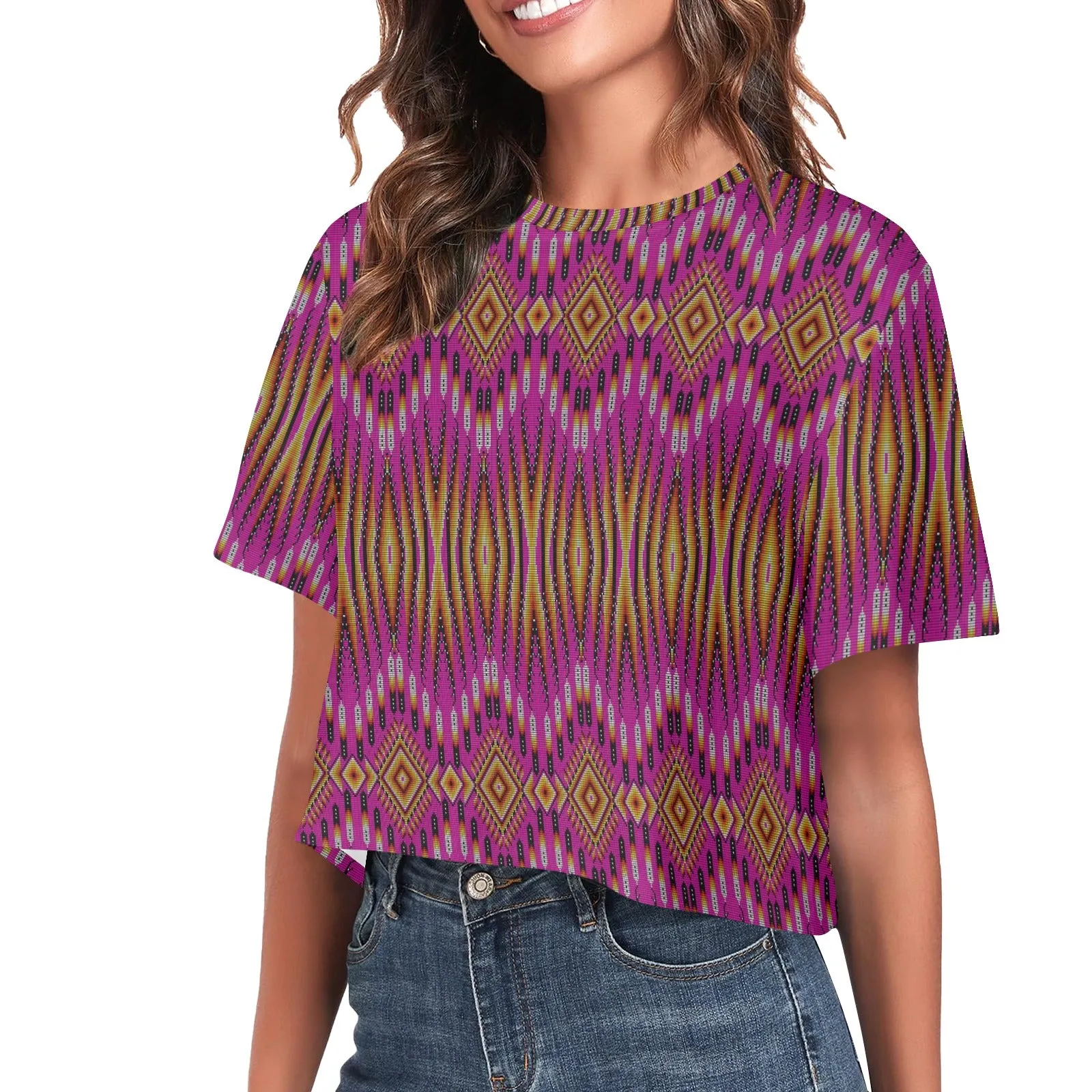 Fire Feather Pink Women's Cropped T-shirt