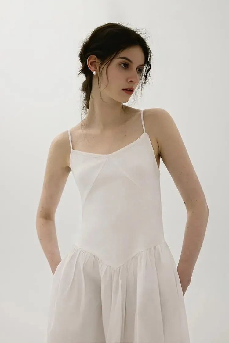 Fit and Flare Cotton Midi Dress with Side Pockets