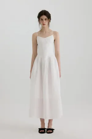 Fit and Flare Cotton Midi Dress with Side Pockets