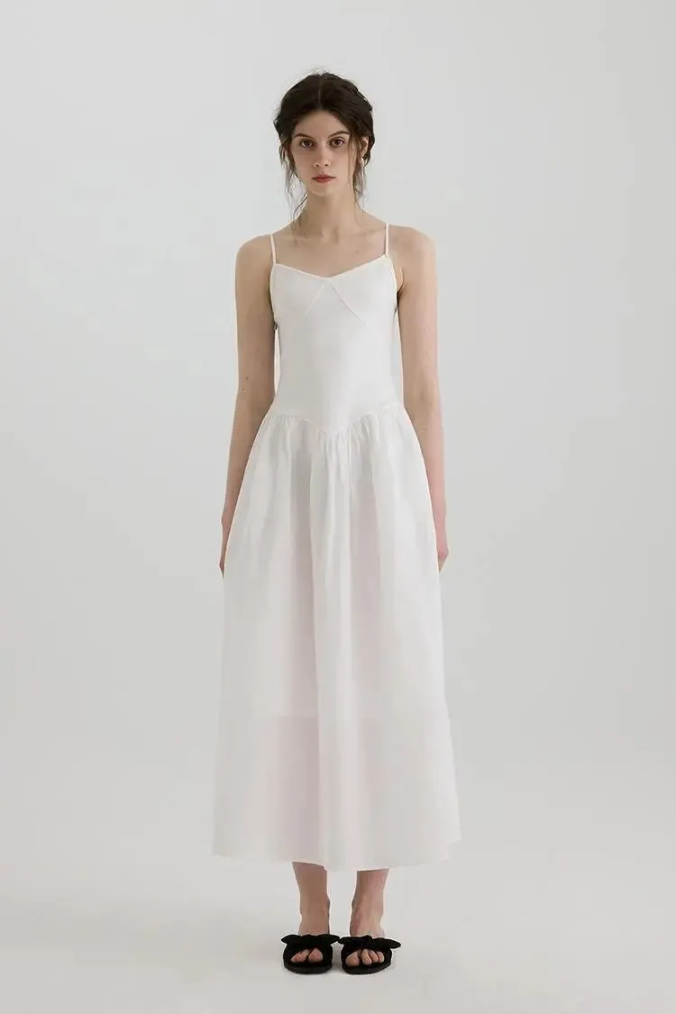 Fit and Flare Cotton Midi Dress with Side Pockets