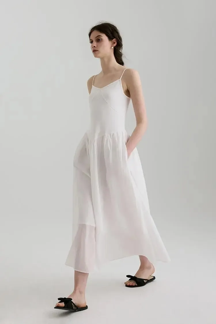 Fit and Flare Cotton Midi Dress with Side Pockets