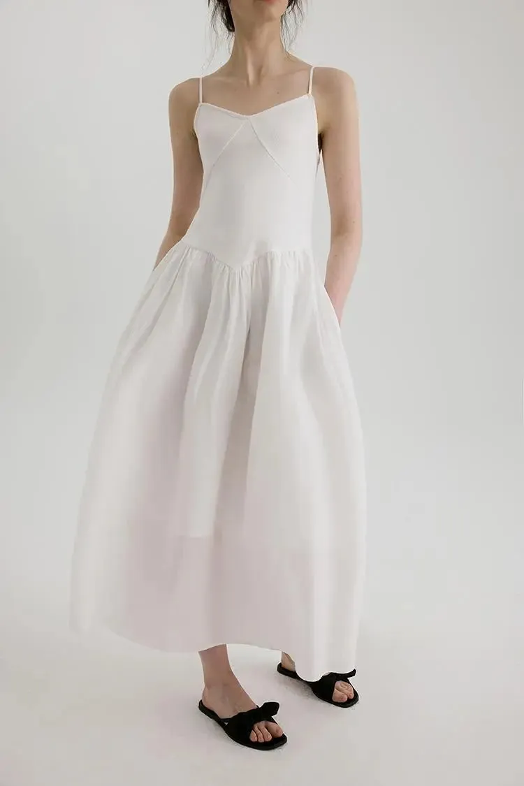 Fit and Flare Cotton Midi Dress with Side Pockets