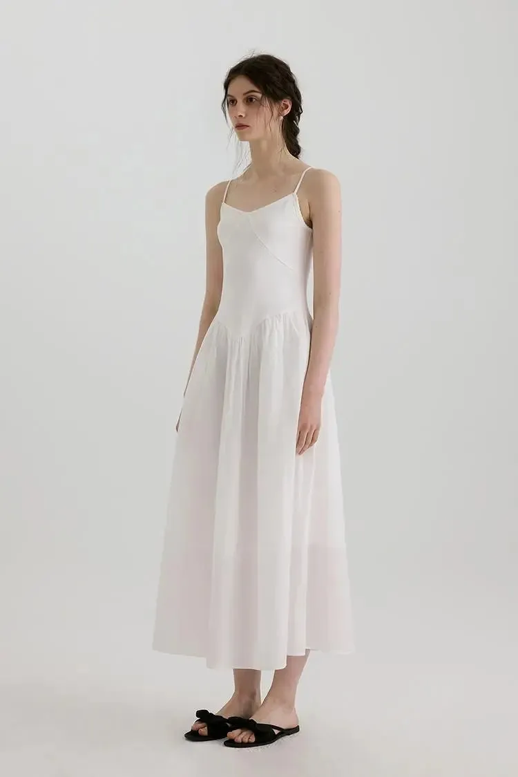 Fit and Flare Cotton Midi Dress with Side Pockets