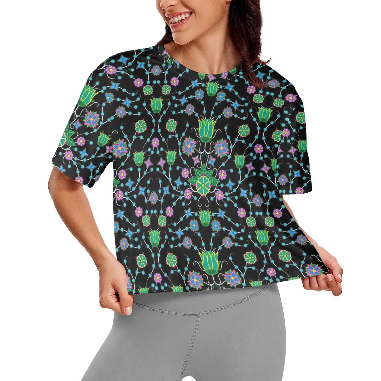 Floral Damask Garden Women's Cropped T-shirt