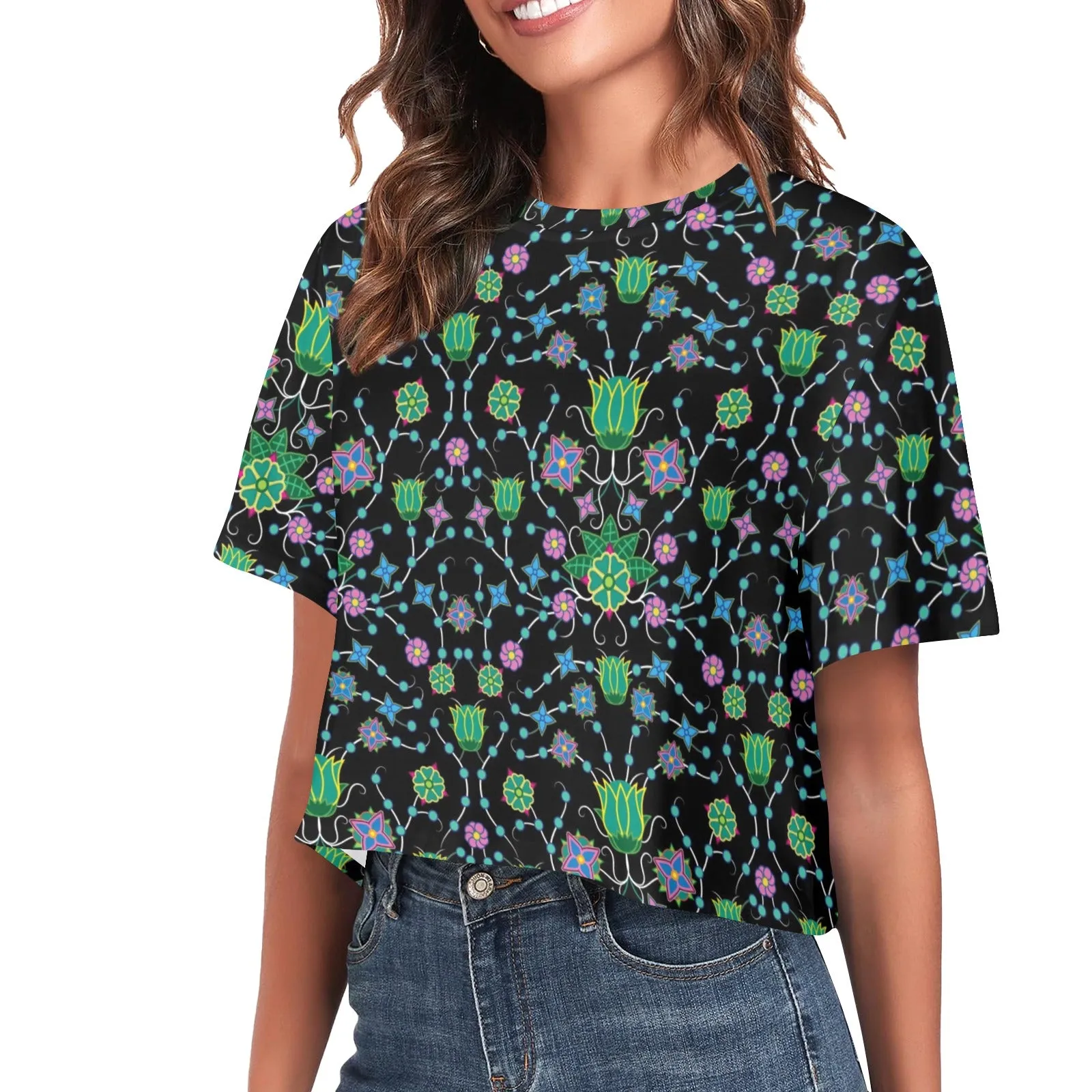 Floral Damask Garden Women's Cropped T-shirt
