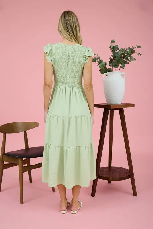 FLUTTER SLEEVE MAXI DRESS