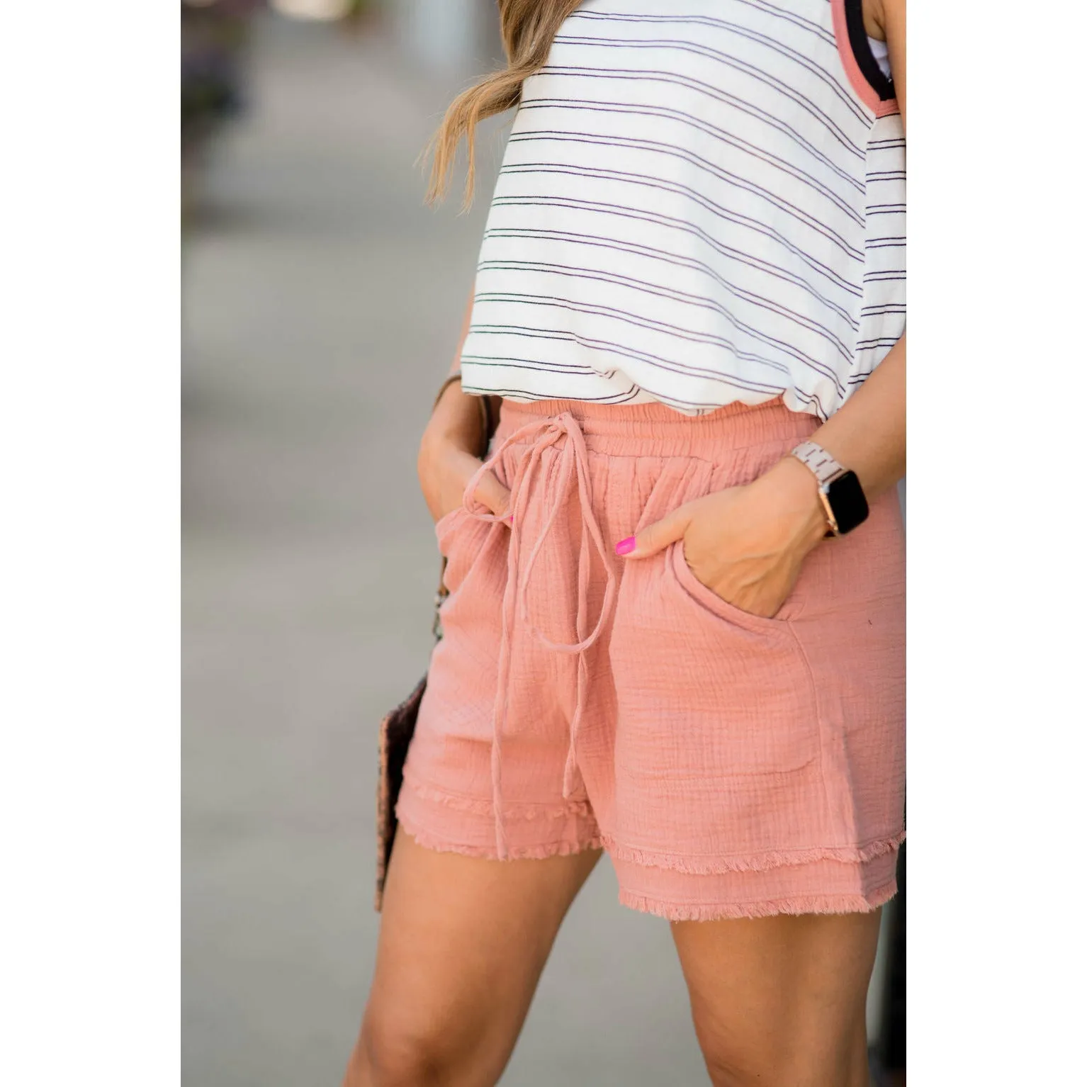 Gauze Dual Fringe Shorts