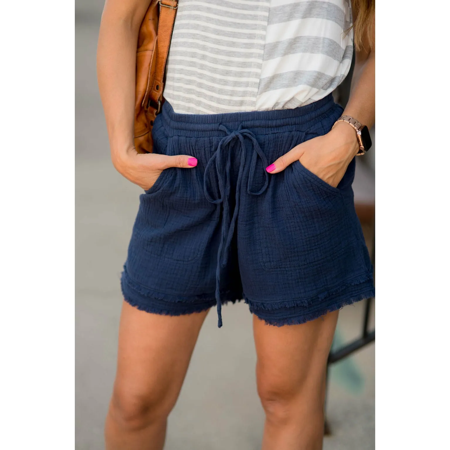 Gauze Dual Fringe Shorts