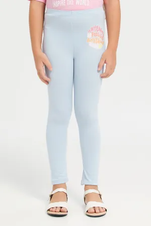 Girls Blue Placement  Print Leggings