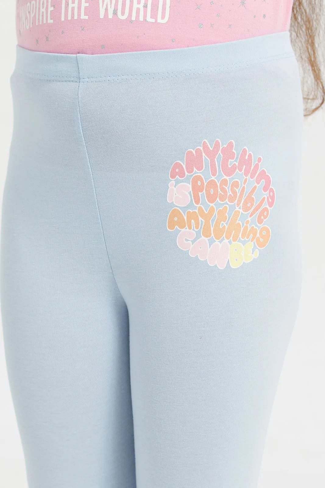 Girls Blue Placement  Print Leggings