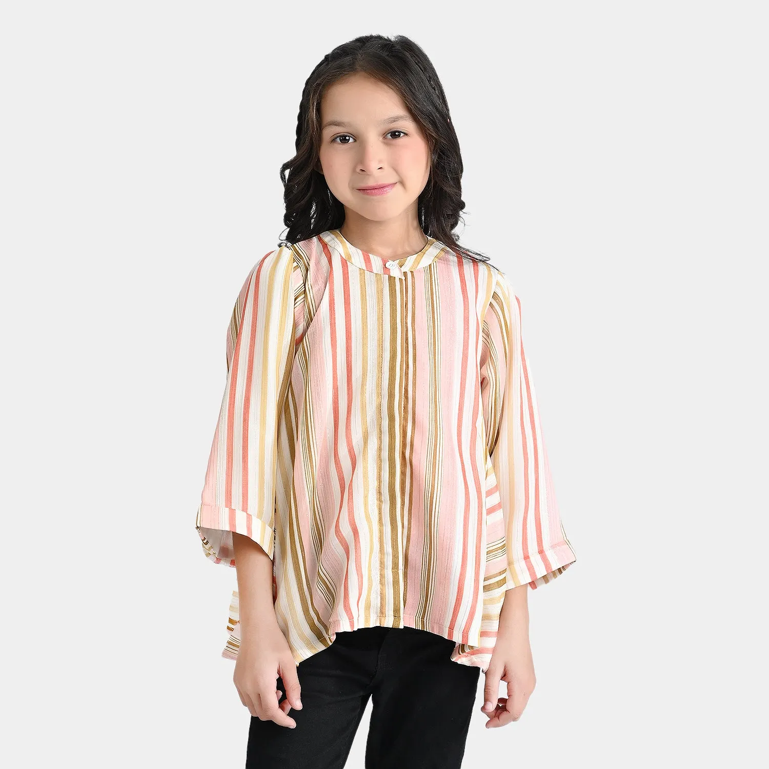 Girls Chiffon Casual Top Shiny Plaids-Multi