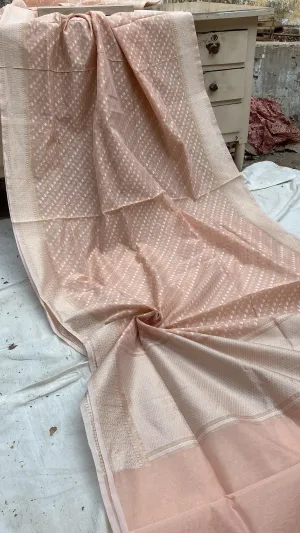 Handwoven Pastel Brown Pure Banarasi Cotton Sari