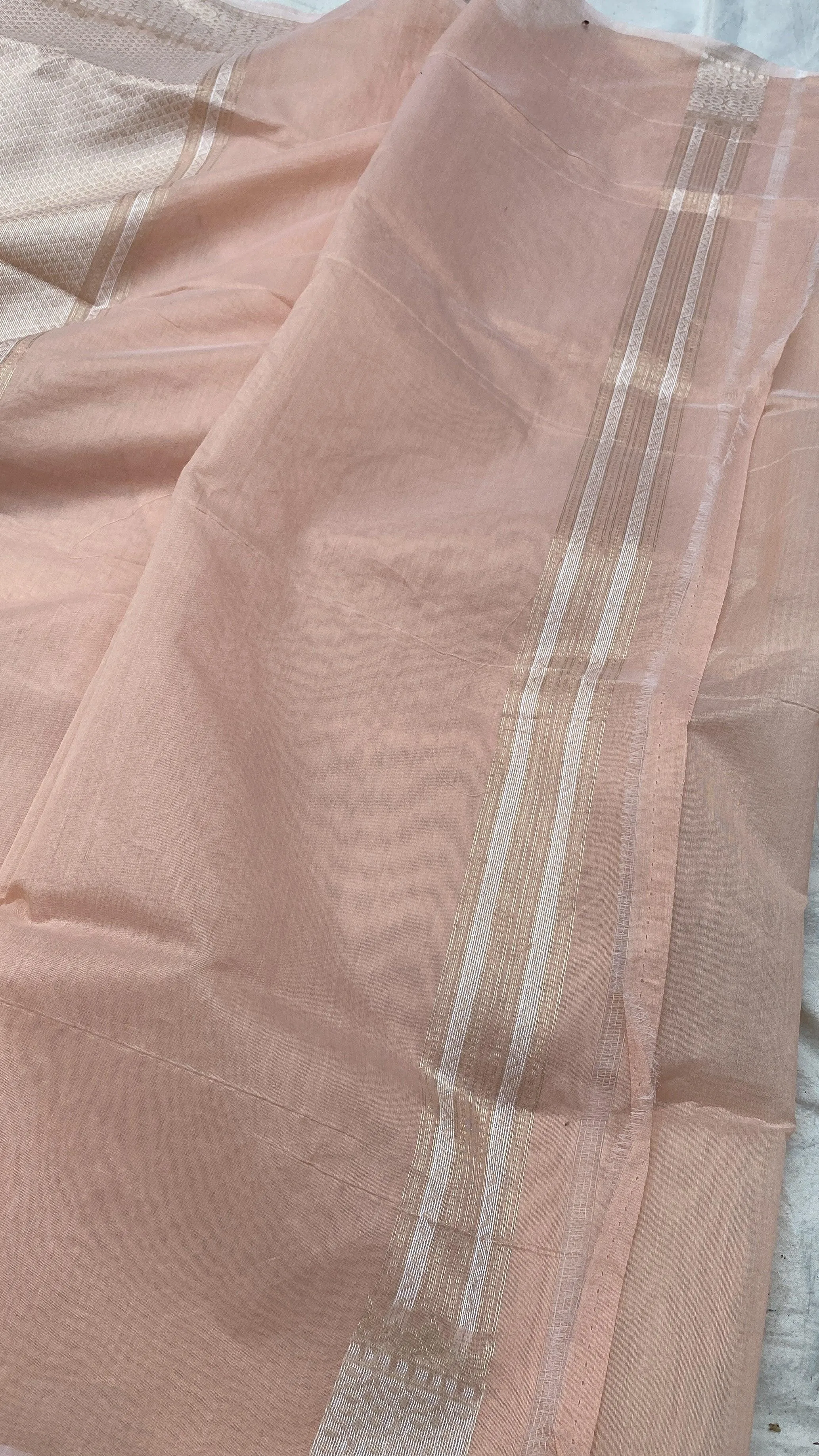 Handwoven Pastel Brown Pure Banarasi Cotton Sari