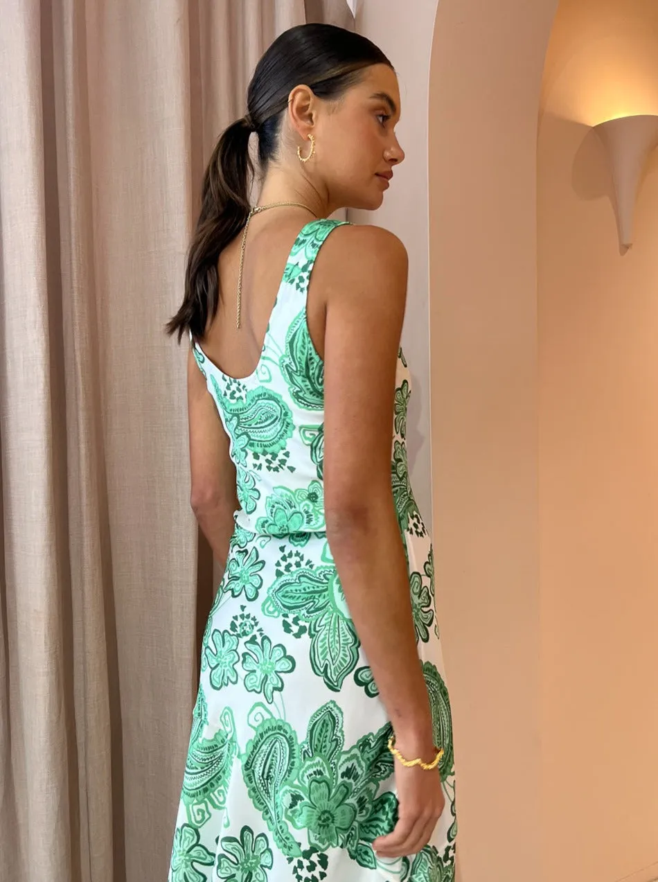 Hansen and Gretel Patricia Bias Cut Maxi Dress in Greenhouse