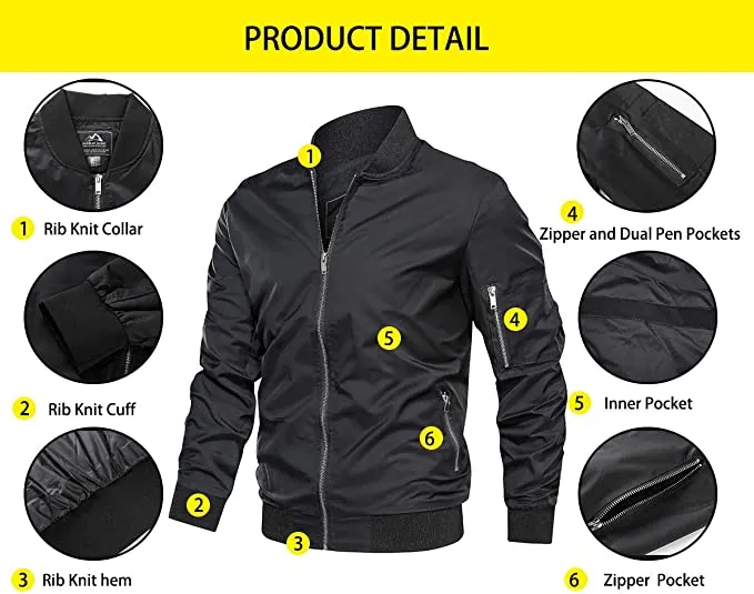 Hisir Homme Men's Jacket-Lightweight Casual Spring Fall Thin Bomber Zip Pockets Coat Outwear