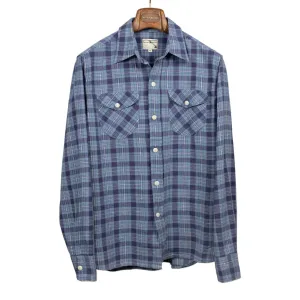 Hometeam workshirt in blue plaid cotton linen