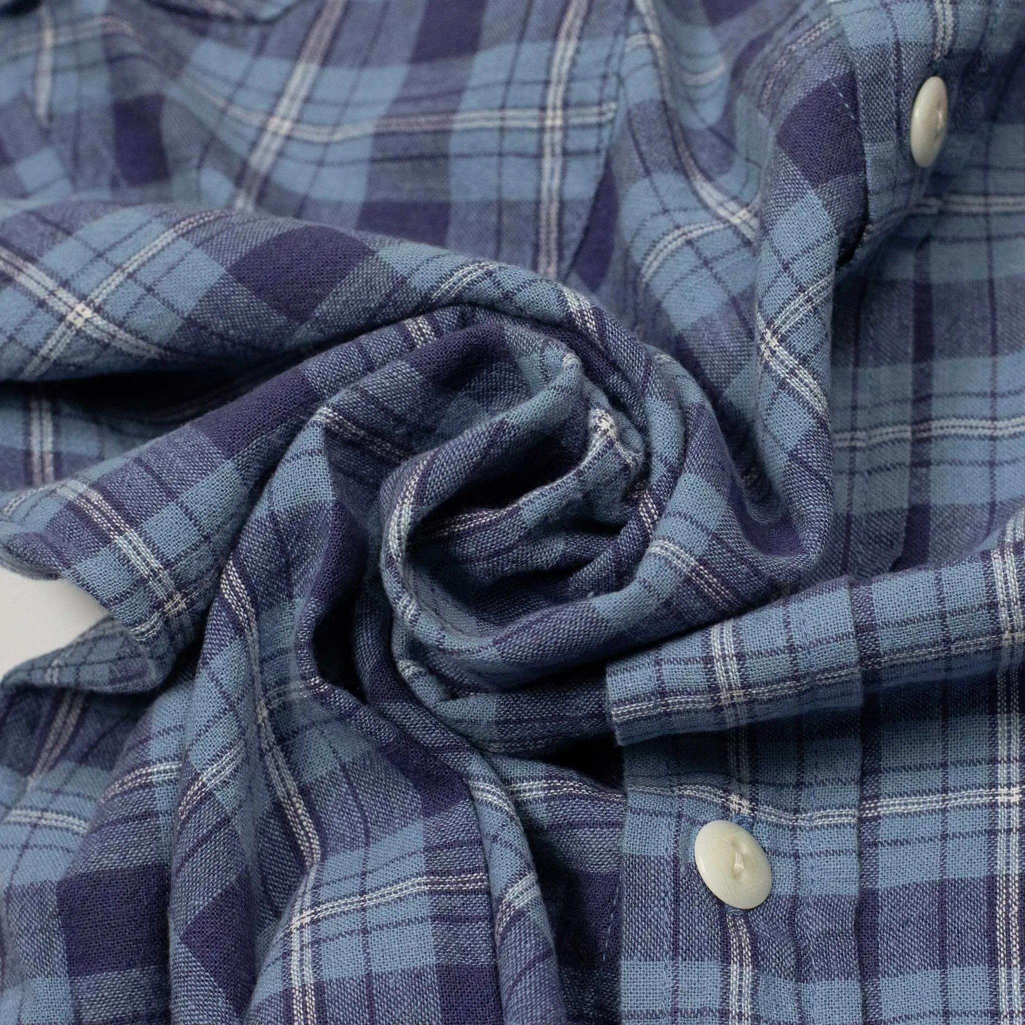 Hometeam workshirt in blue plaid cotton linen