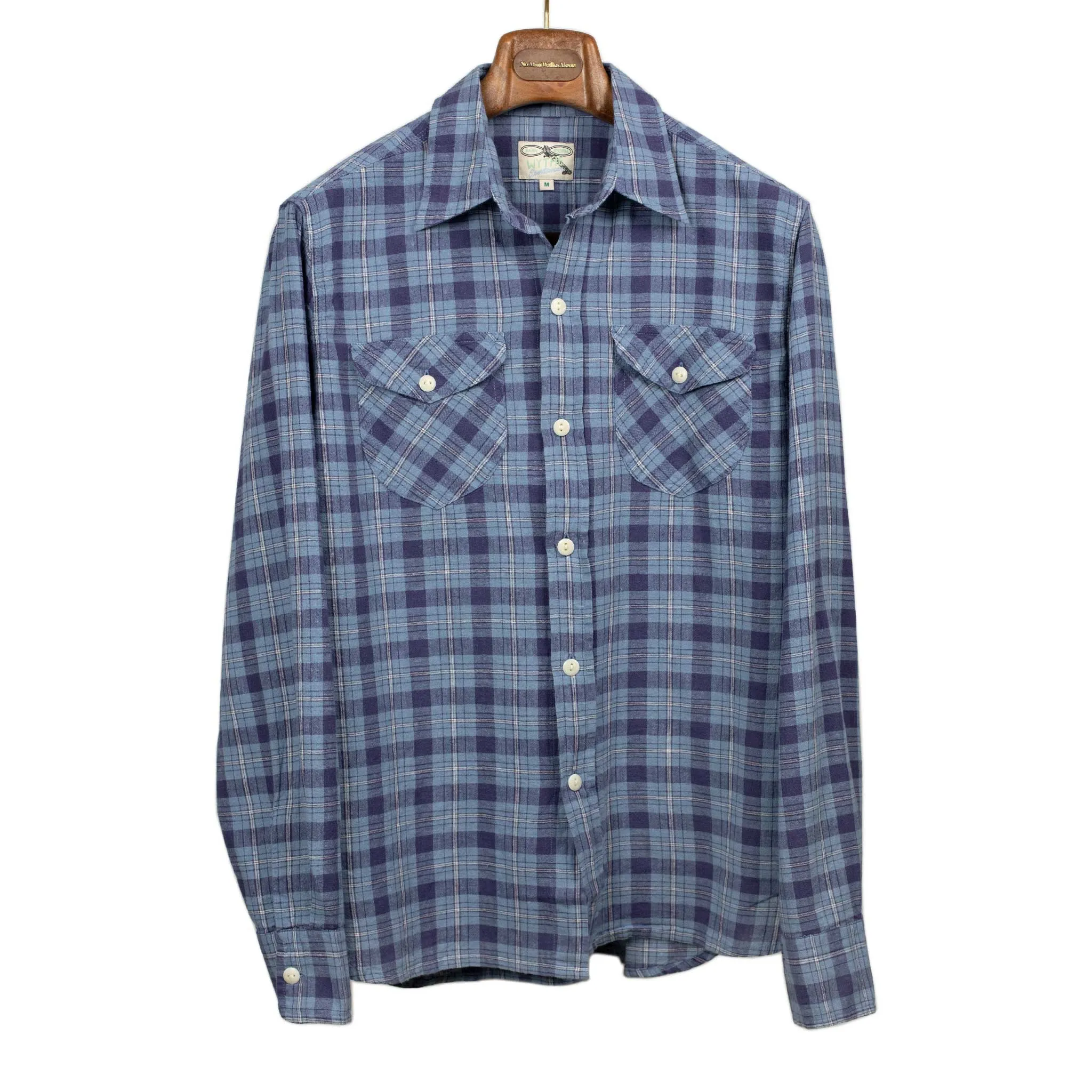 Hometeam workshirt in blue plaid cotton linen