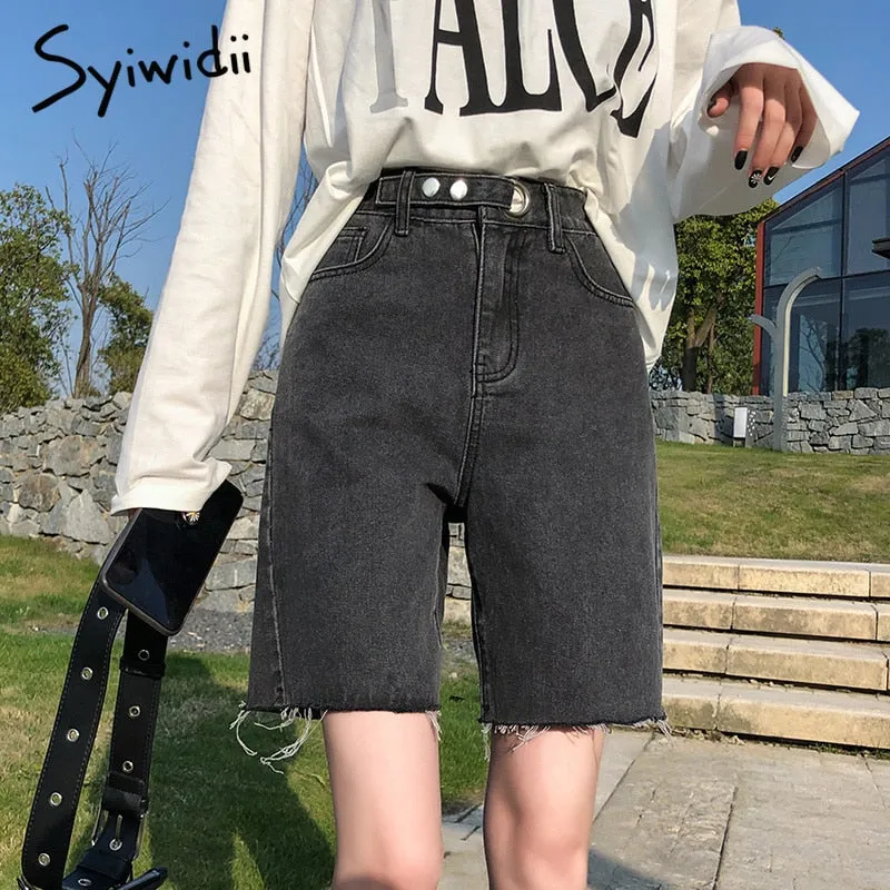 Joskaa Syiiwidii Bermuda Jean Shorts Women Summer Denim Short Blue Casual High Waist Shorts Streetwear Fashion 2024 Black Jeans