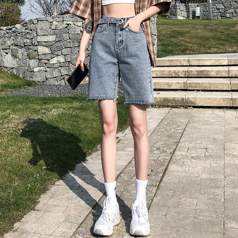 Joskaa Syiiwidii Bermuda Jean Shorts Women Summer Denim Short Blue Casual High Waist Shorts Streetwear Fashion 2024 Black Jeans