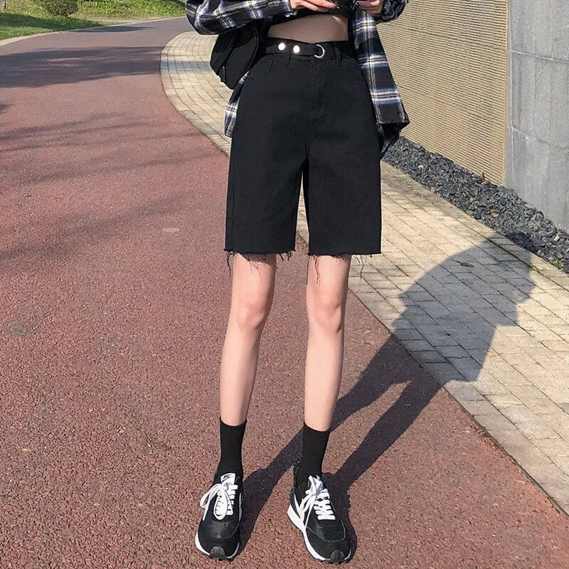 Joskaa Syiiwidii Bermuda Jean Shorts Women Summer Denim Short Blue Casual High Waist Shorts Streetwear Fashion 2024 Black Jeans