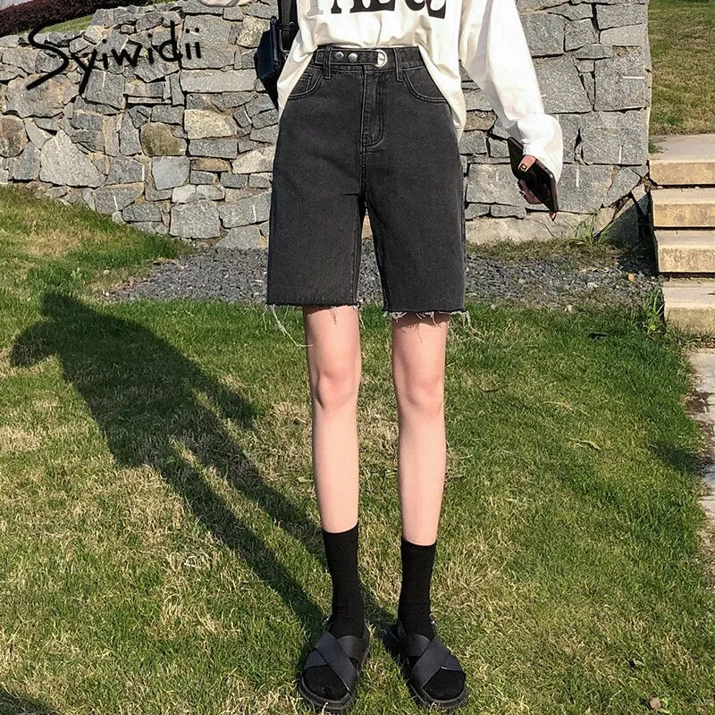 Joskaa Syiiwidii Bermuda Jean Shorts Women Summer Denim Short Blue Casual High Waist Shorts Streetwear Fashion 2024 Black Jeans