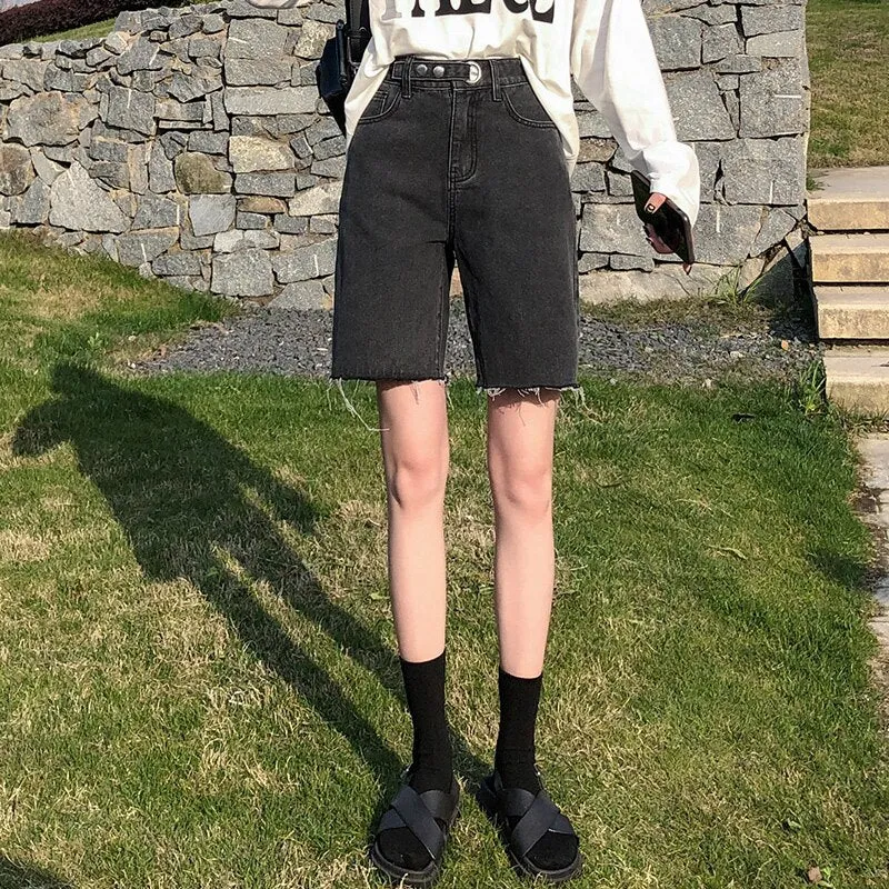 Joskaa Syiiwidii Bermuda Jean Shorts Women Summer Denim Short Blue Casual High Waist Shorts Streetwear Fashion 2024 Black Jeans