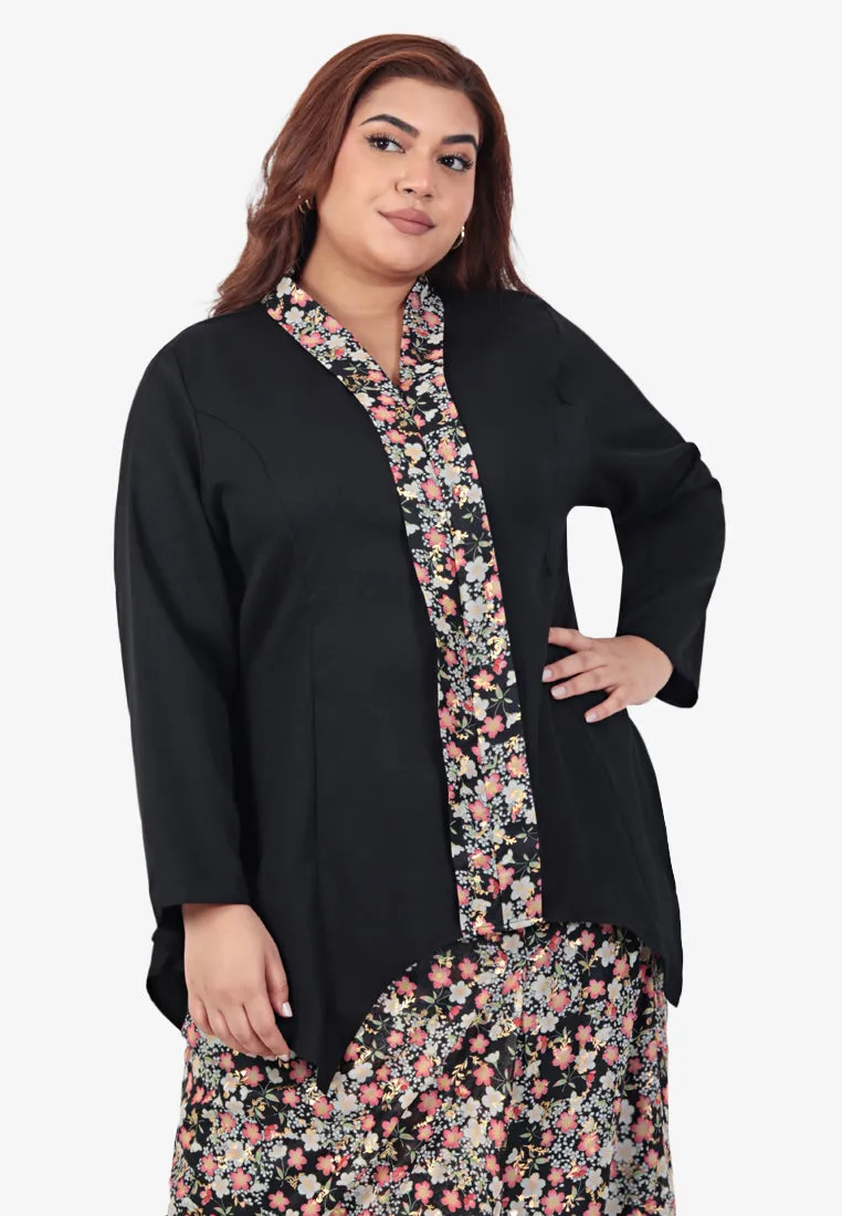 Kaneeza Raya Printed Hemming Kebaya Set - Black