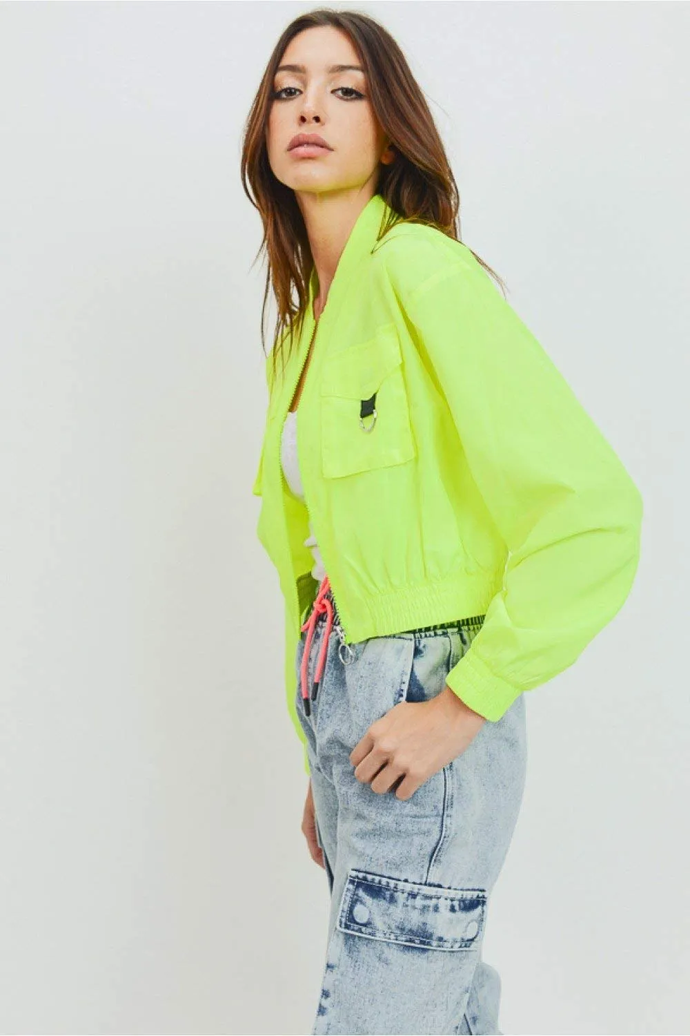 Khanomak Women's Juniors Casual Flap Patch Windbreaker Jacket