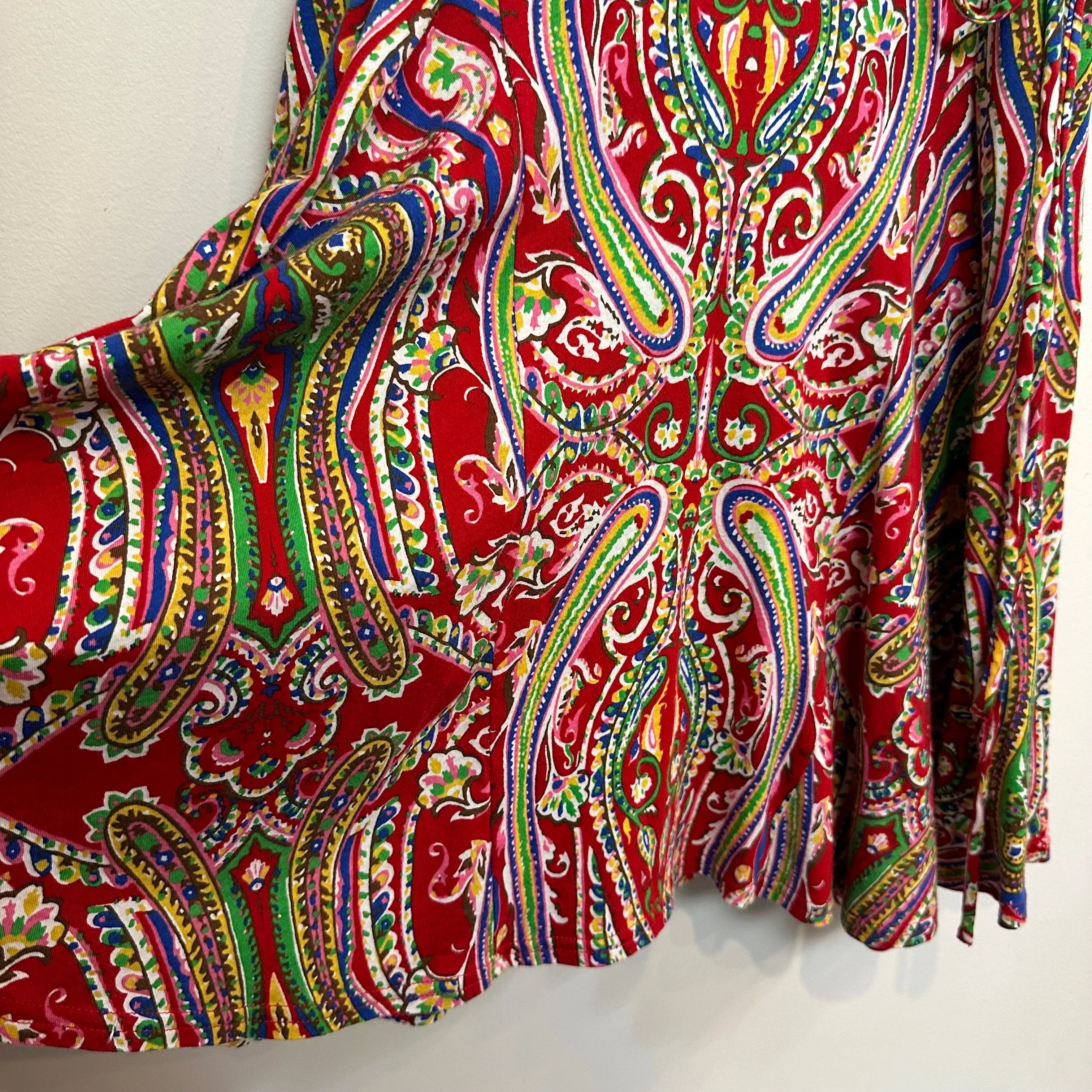 Lauren Ralph Lauren Paisley Dress Sleeveless Ruffle Cotton Red Multi Medium