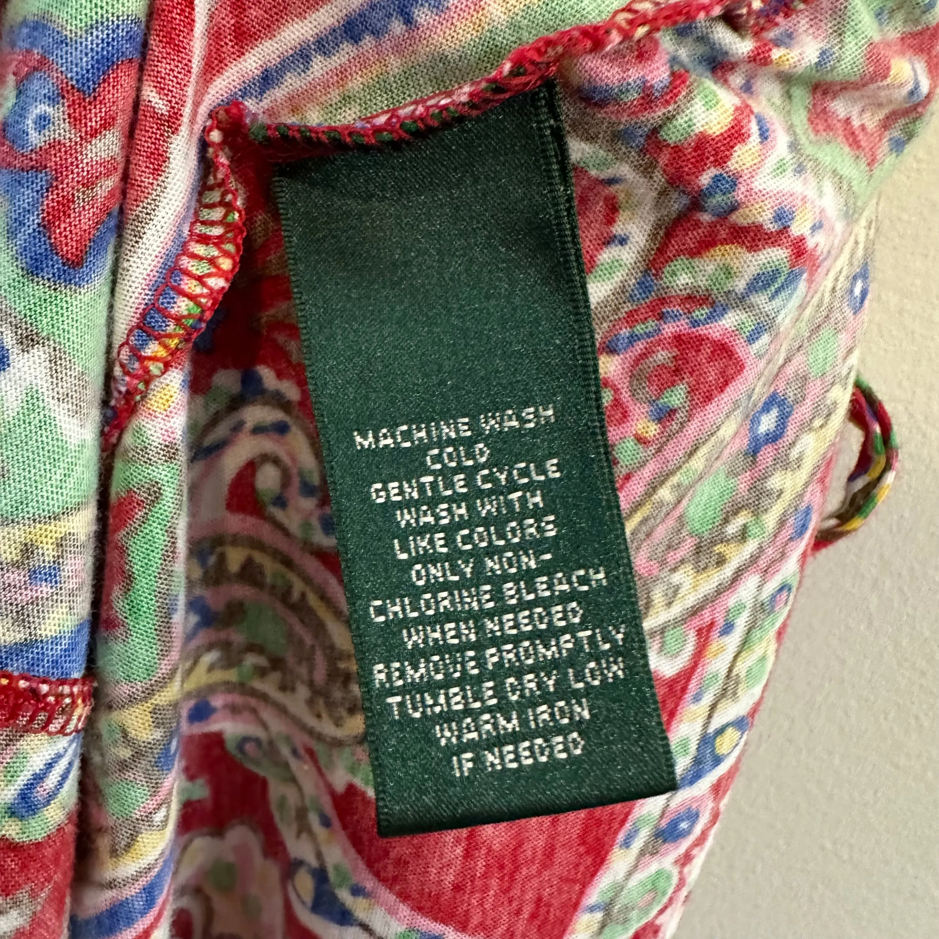 Lauren Ralph Lauren Paisley Dress Sleeveless Ruffle Cotton Red Multi Medium