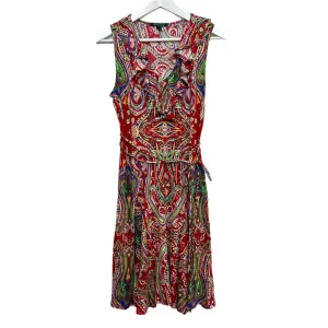Lauren Ralph Lauren Paisley Dress Sleeveless Ruffle Cotton Red Multi Medium