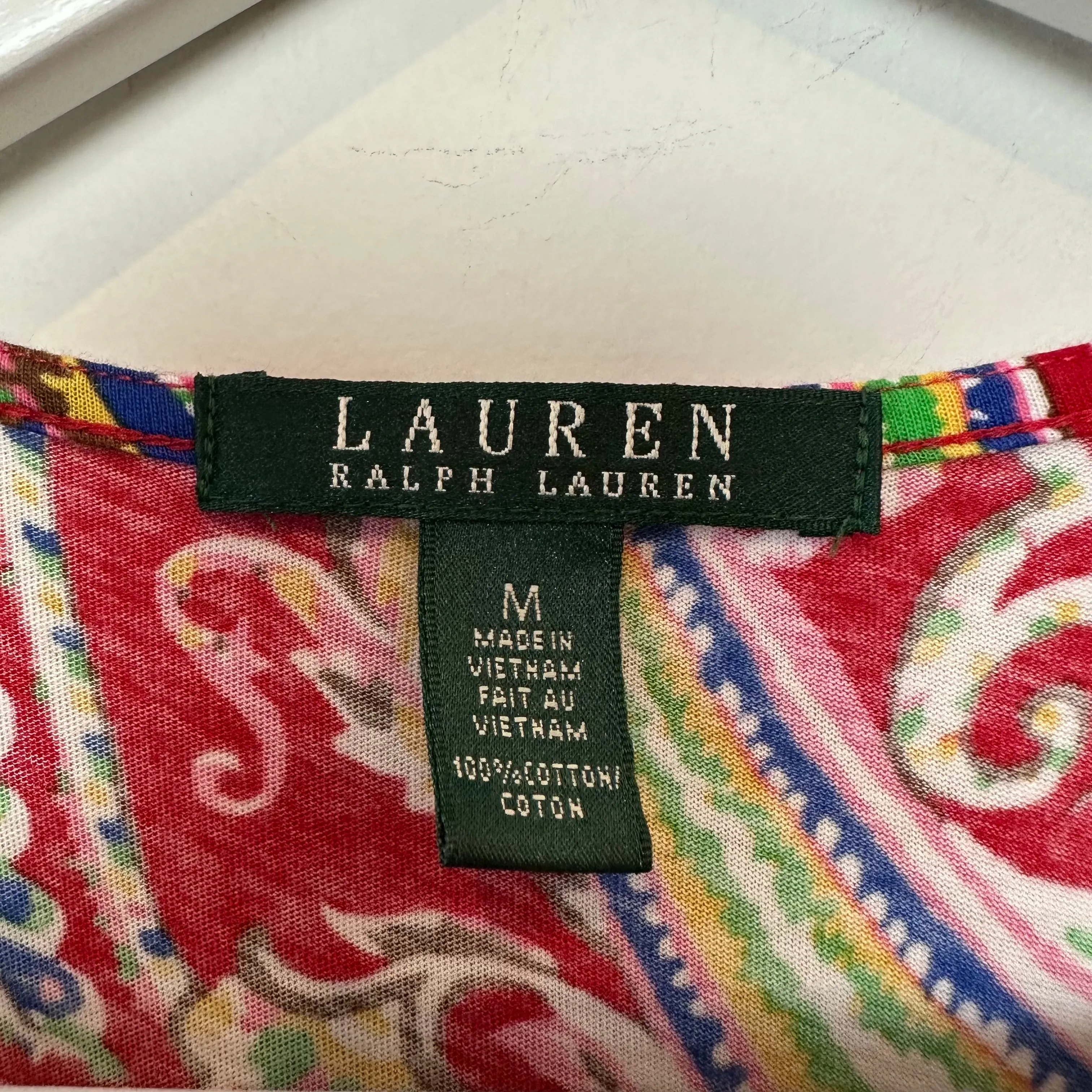 Lauren Ralph Lauren Paisley Dress Sleeveless Ruffle Cotton Red Multi Medium