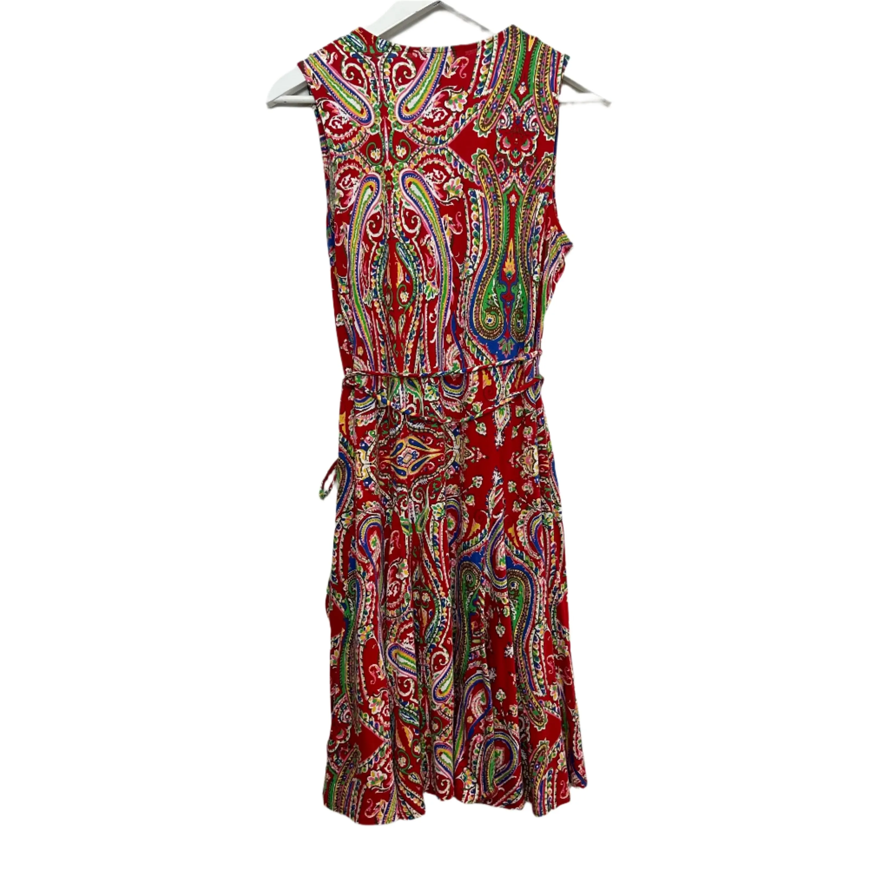 Lauren Ralph Lauren Paisley Dress Sleeveless Ruffle Cotton Red Multi Medium