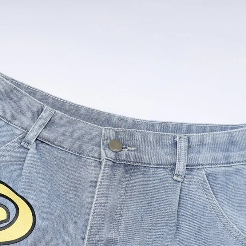 Lemandik Distressed Denim Shorts Letter Puzzle